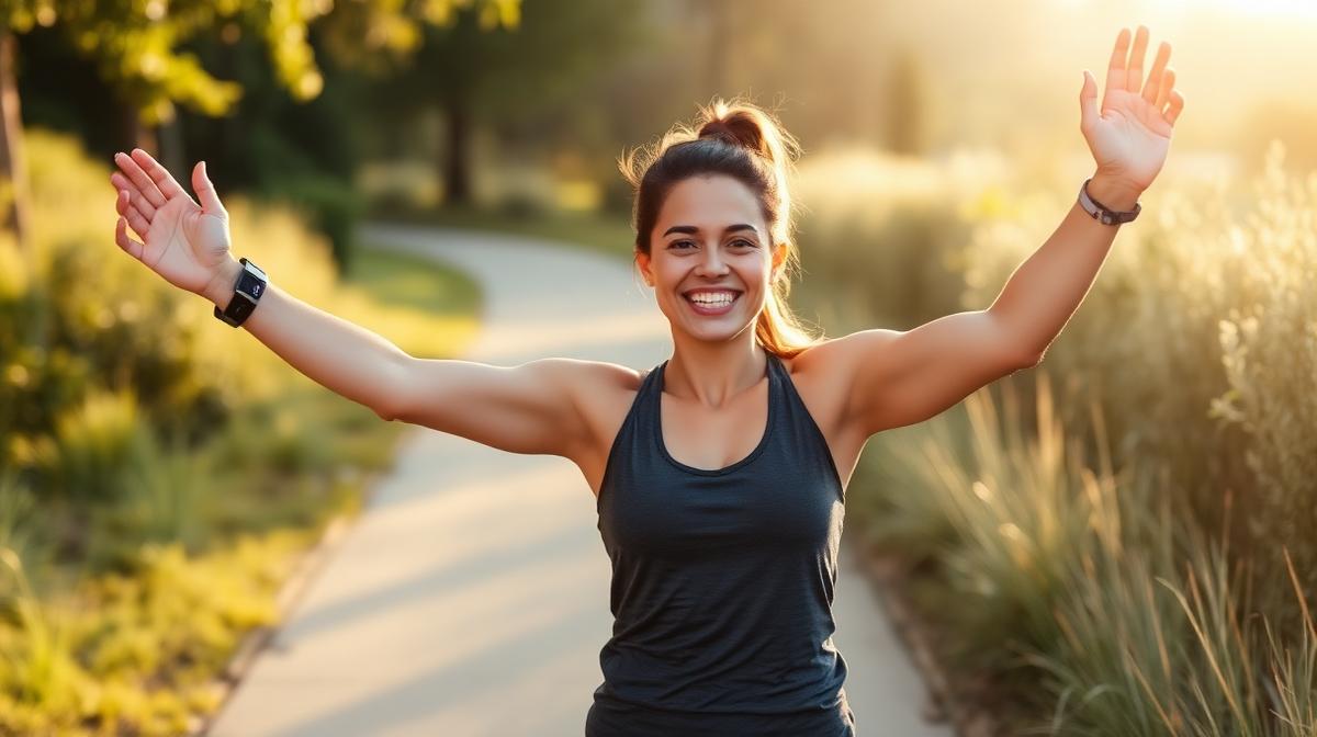 Person achieving 10000 step goal outdoors