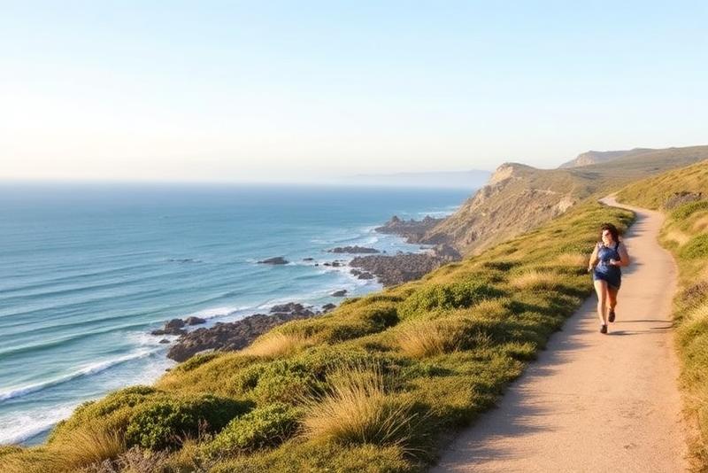 Person walking on a coastal path showing natural stride length