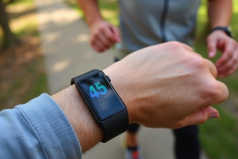 fitness tracker on wrist showing step count — 2 km walk