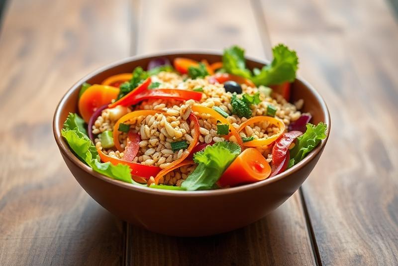 Colorful fresh salad bowl with grains and vegetables