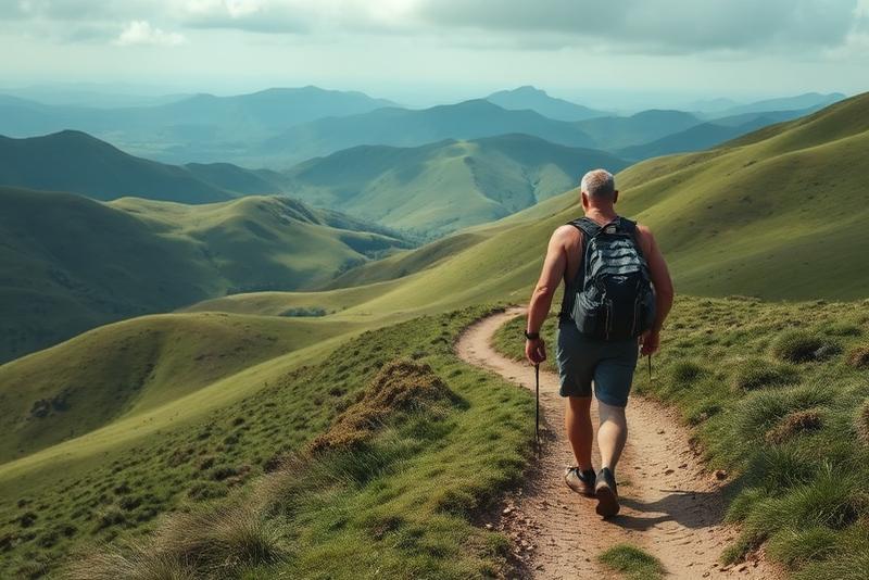 long-distance walk over green hills — 4-mile walk