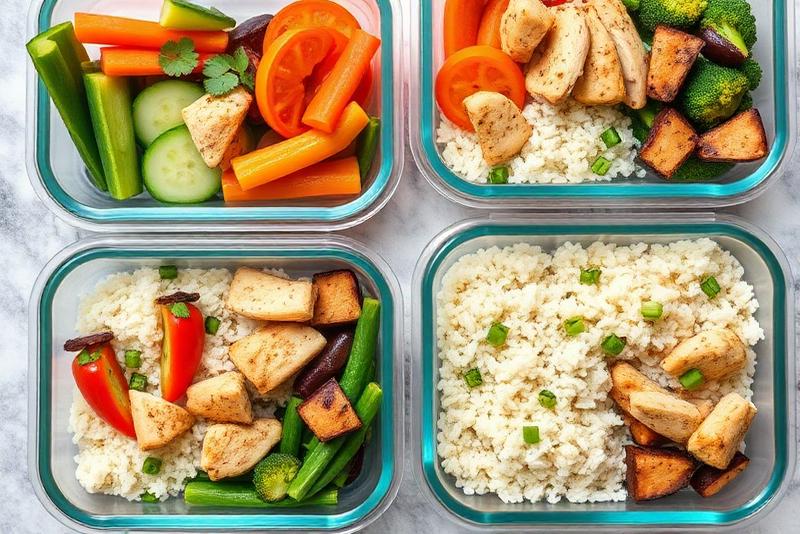 Meal prep containers with balanced nutrition for active lifestyle