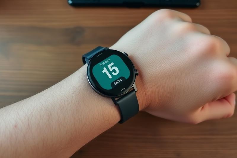 Smartwatch on wrist tracking daily step progress