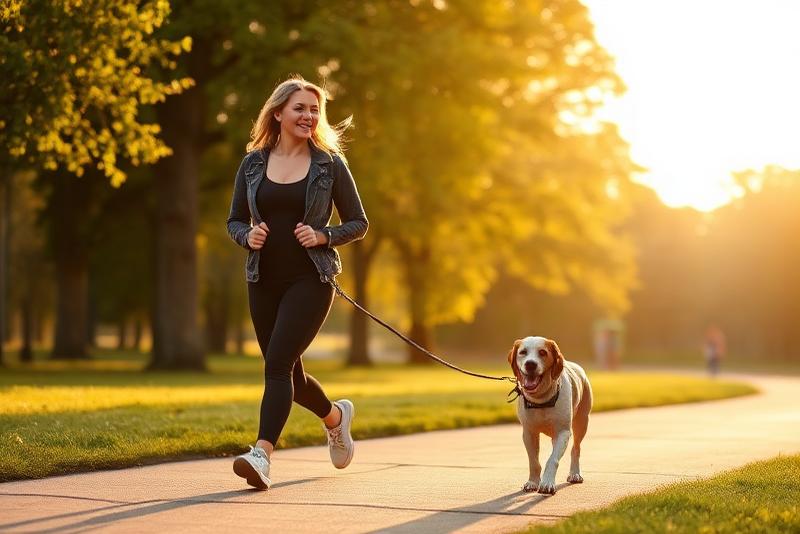 walking a dog in the park — 1 km walk